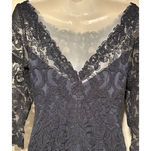 TADASHI SHOJI $473 Navy Lace Illusion Lined Evening Dress Size 10 Wedding Guest - Picture 9 of 10